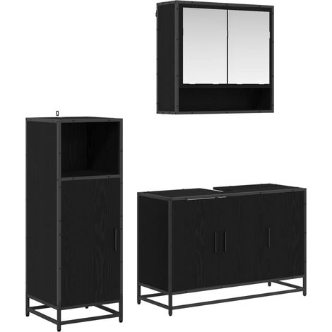 Badezimmermöbel-Set 3 pcs Schwarz Eichen-Optik Holzwerkstoff