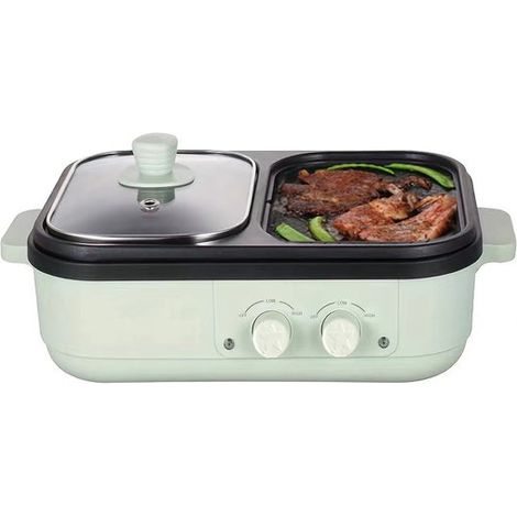 Olla eléctrica para cocinar a la parrilla, Olla y sartén antiadherente 2 en 1, Sartén portátil con tapa de vidrio y calentamiento rápido (1/5)