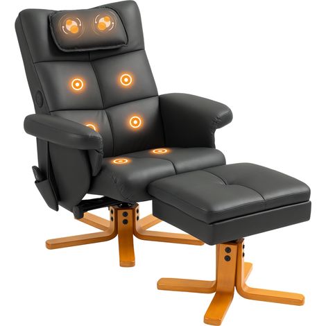 HOMCOM Massage Recliner Chair with Footstool and Hidden Storage, Black (1/5)