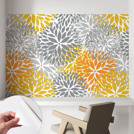Papier peint autocollant décoratif à motifs pour salon chambre et bureau Tapete adhésif pour décoration Énergie florale 104x70 cm (1/5)