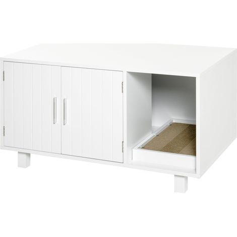 Mobile Lettiera per Gatti 91x52x50,5 cm 2 Ante con Tiragraffi Bianca (1/5)