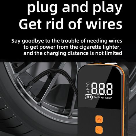 Tragbare Autoluftpumpe, kabelloser Luftkompressor (150 PSI), elektrischer Handreifenfüller mit LED-Leuchte, kompatibel mit Powerbanks/automatischer Abschaltfunktion, 5 Aufpumpmodi für Auto-, Motorrad-