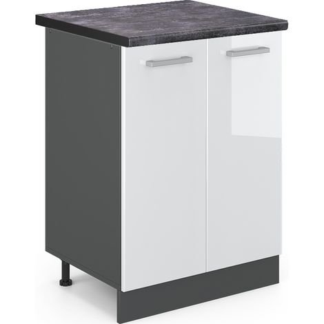 Meuble bas de cuisine R-Line, Blanc Haute brillance, 60 cm , PT Anthracite, Vicco
