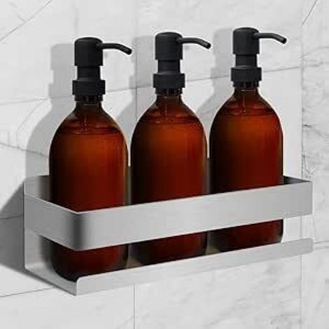 Rangement Douche Sans Percage - 3M Adhesif - Etagere Salle de Bain pour Shampoing et Gel douche - Panier Serviteur Douche - Acier Inox Sansrouille (1/4)
