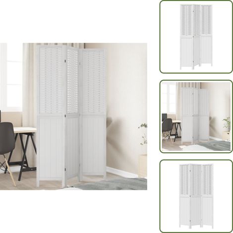 Biombo decorativo - vidaXL Biombo separador de 3 paneles madera maciza Paulownia blanco - Panel divisor