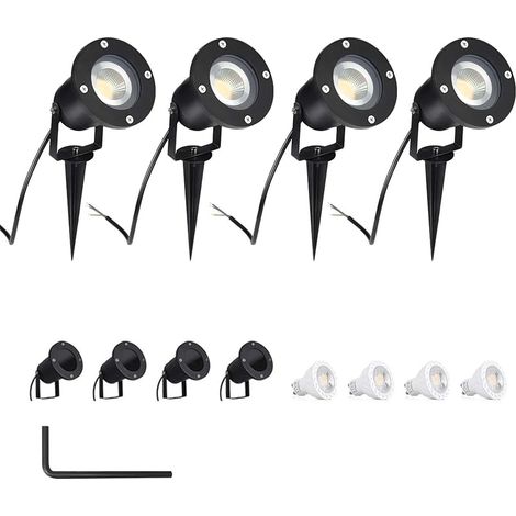 4PCS 5W GU10 Spots de Jardin Ampoules Blanc Froid Lampes Solaires Etanche pour Extérieur, Jardin, Chemin, Allé, AC85-265V, 4000-4200K (1/5)