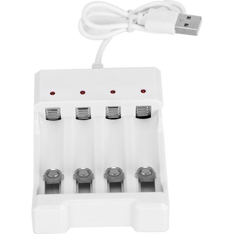 Chargeur De Pile Usb 4 Ports Pour Aa Et Aaa En Abs Résistant À La Chaleur Blanc Lot De 1 (1/5)