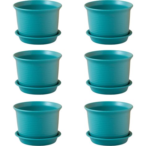 Lot de 6 jardinières d'intérieur avec trous de drainage et plateaux de soucoupe (1/5)