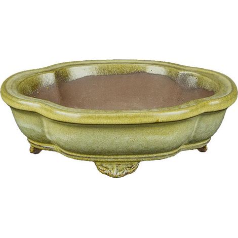 Vaso per bonsai ovale (froma mokko) in gres smaltato verde 15x12,5x3,5 cm - YP13