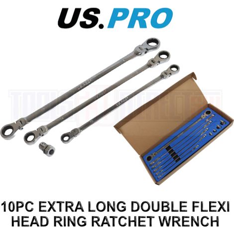 US PRO 10pc Long Double Flexi Head Ratchet Spanner Wrench Set 8-19mm 2218 (1/5)