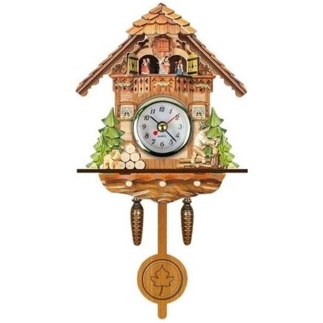 PA Horloge à coucou Antique en bois, nichoir mural, décoration de maison suspendue, pendule à cloche pivotante automatique (1/4)
