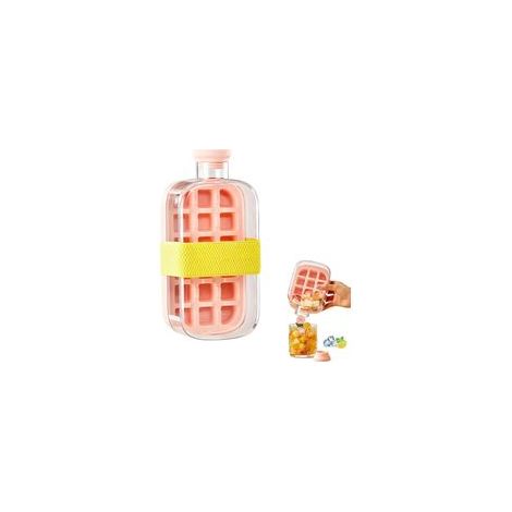 800ml Bac à Glaçons Bouteille, Bouteille de Glaçons Avec Paille, Bac à Glaçons 2 En 1 à Pression, Bac a Glacon en Silicone Avec Couvercle, , 18 Grille de Glace, Démoulage Facile, pour Whisky, Café, Ju
