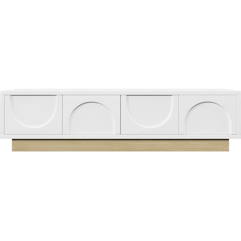 Moderner weißer TV-Ständer, minimalistisches geschwungenes Design, viel Stauraum und Kabelmanagement, 175 x 40 x 41.5 cm (1/5)