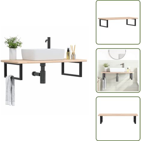 The Living Store Waschtischplatte mit Halterung Stahl und Massivholz Eiche - Wandbefestigung