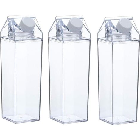 Bouteille Eau Forme Carton Lait - 1000 ml - PP Sans BPA - Hermetique - Pour Eau Jus Lait The - Lot de 3 (1/5)
