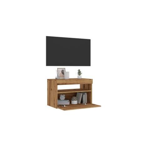 Meuble TV avec lumières LED chêne artisanal bois d'ingénierie (1/5)