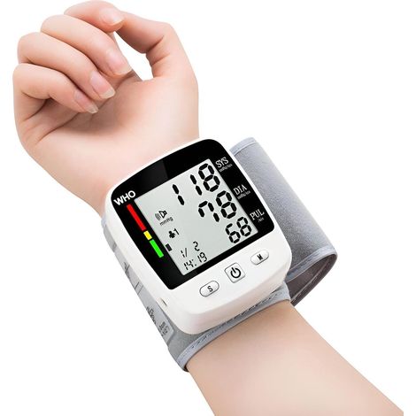 Tensiomètre Électronique de Poignet, Tensiomètre, Grand Écran LCD, Mémoire 2x90, Mesure Vocale de la Tension Artérielle, Rechargeable Prononciation Anglaise Guidance (1/5)