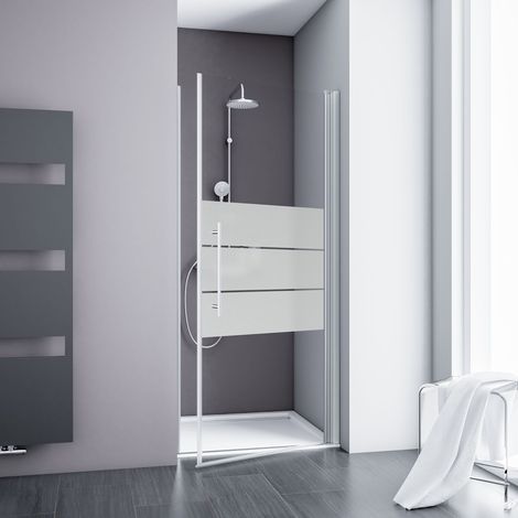 Schulte Drehtür 90x192 cm für Nische – 5 mm ESG Dekor Depoli, fixil-Beschichtung, Alu-Natur, beidseitig montierbar, Serie Alexa Style 2.0
