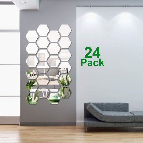 Miroir hexagonal - - 24 pièces - Argenté - Décoration murale moderne (1/3)