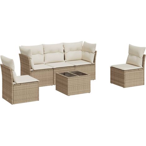 Salon de jardin avec coussins 6 pcs beige résine tressée