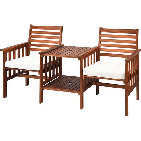 Set sedie tavolo legno acacia esterni foro ombrello 5cm mobili 2 posti bianco (1/4)