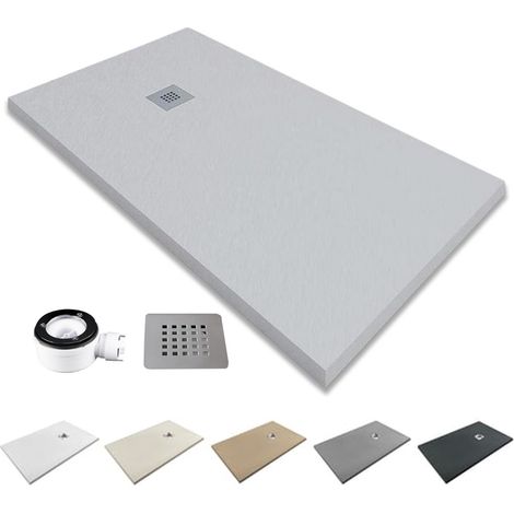 Plato de Ducha de Resina Extraplano Antideslizante  Incluye Válvula de Desagüe y Rejilla  Color Gris Perla  120x90 cm