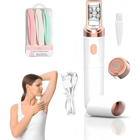 Épilateur pour femme, épilateur facial 2 en 1 pour femme, épilateur électrique sans fil avec lumière LED, rasoir indolore rechargeable par USB pour le visage, les lèvres, le menton, les bras, les (1/5)