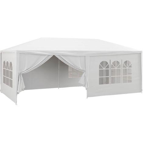 Tente de réception 6 x 3 m avec parois latérales amovibles, portes et fenêtres, blanche
