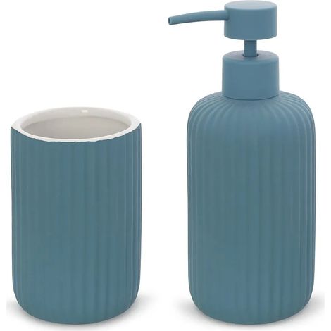 Set accessori bagno 2 pezzi in ceramica blu soft touch Spring (1/5)