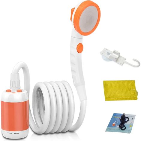 (Orange) Douche de camping portable électrique avec pompe, étanche IPX7 et batterie rechargeable de 5000 mAh (1/4)