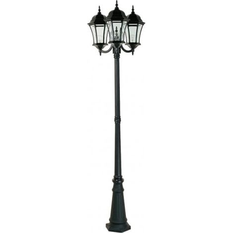 Lampadaire extérieur 3 têtes 3x100W E27 – Fonte d'aluminium noir – Indice de protection IP43 – Lumière chaleureuse et efficace – Bricolage Direct