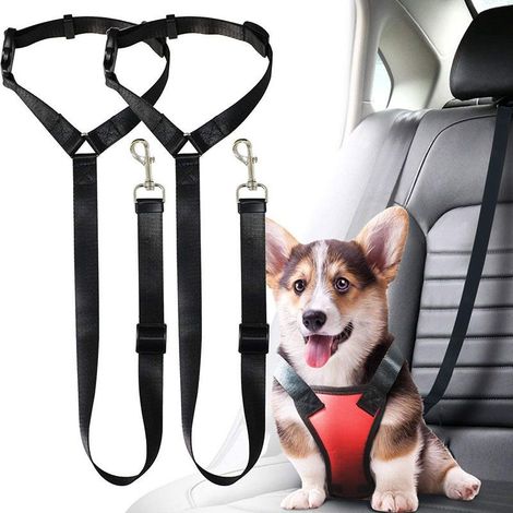 Harnais de sécurité pour chien 2pcs (Noir) En polyester - Corde de remorquage - Amortisseur de sécurité - Sangle élastique - Double usage - Pour voiture et chat (1/5)