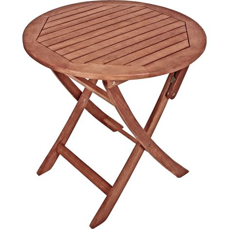 Eukalyptus Gartentisch STOCKHOLM rund - 70 x 73 cm - Klapptisch aus FSC Massiv Holz geölt - Beistelltisch Balkontisch
