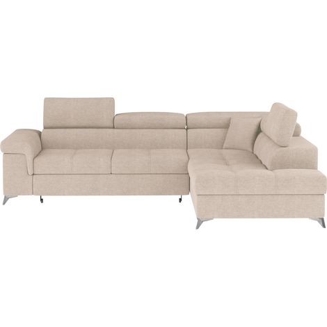Canapé d'angle convertible PALAZZO 4 places beige – angle droit avec coffre (1/5)