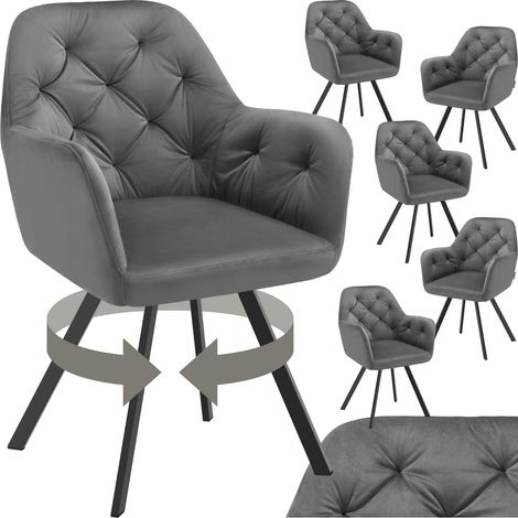 Lot 6 fauteuils pivotants 180° velours rembourrés motif matelassé gris