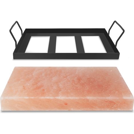 Randaco Himalaya Salzstein mit Halter 30x20x3 cm Grillstein für BBQ Gasgrill Steak Fisch Servierplatte Natur
