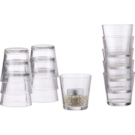 Verres à Bougies Chauffe-Plat Lot de 12, bougeoirs, photophores, idée Cadeau, verrines, 7,5 cm Ø, Transparent (1/5)