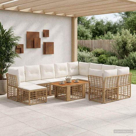 vidaXL Set Divano da Giardino 11 pz Naturale e Bianco Crema polyrattan (1/5)