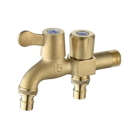Robinet d'eau, cuivre pur, robinet pour machine à laver, ouverture rapide, double sortie d'eau, robinet pour balai, robinet pour piscine, robinet mural fileté. (1/4)