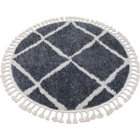 Teppich BERBER CROSS B5950 Kreis grau / weiß Franse berber marokkanisch shaggy grey rund 120 cm