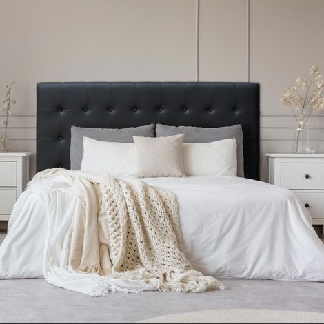 Cotecosy – Tête de lit 180cm noir – Simili cuir – Capitonnage classique – Pour sommier standard – Dimensions L180 x P8 x H120 cm (1/6)