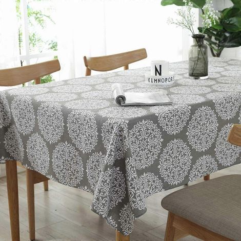 Nappe rectangulaire en coton et lin, style baroque, imprimée et lavable, idéale pour les repas et les pique-niques. Dimensions : 140 x 200 cm (55 x 79 pouces). Décoration intérieure. (1/5)