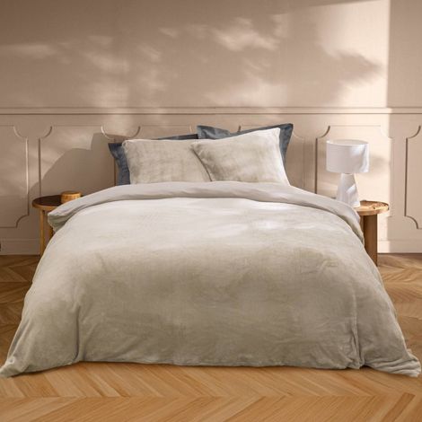 Housse de couette 240x220 + 2 taies flanelle FLANOU sable (1/3)