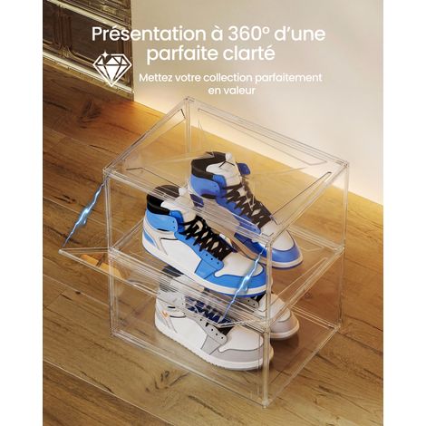 Boîtes à Chaussures, Lot de 6, Empilable, en Plastique, Pointure 47, pour Entrée, Transparent (1/5)