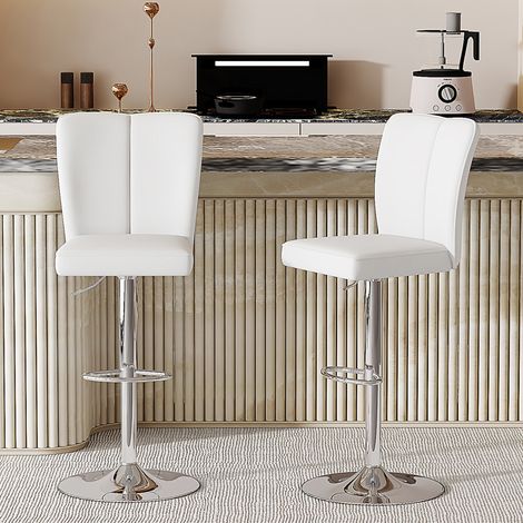 Sgabello da bar in metallo e similpelle PU bianco argento, girevole 360°, altezza regolabile (1/5)