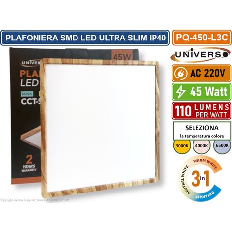 UNIVERSO PQ-450-L3C PLAFONIERA ULTRA SLIM QUADRATA LEGNO SMD LED 45W IP40 CCT 3 IN 1 CAMBIA COLORE LUCE (1/5)