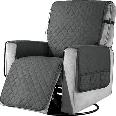 Housse De Fauteuil - Microfibre 100% - Pour Fauteuil Inclinable 1 Place - Antidérapant Avec Sangles Élastiques - Gris Foncé - 1 Pièce