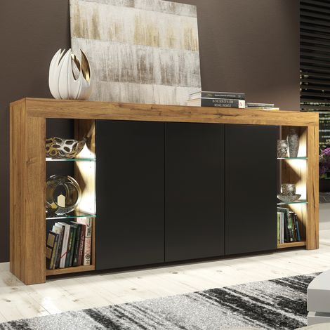 Eden Sideboard 164cm - Dark Oak with Black Matt Doors & LED (1/5)