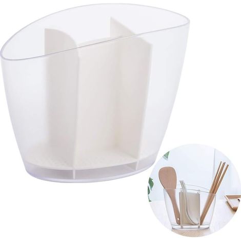 Support Pour Ustensiles De Cuisine - 2 Compartiments - Bac À Égouttage Détachable - Adhésif Sans Perçage - Pour Éponges Brosses Savons Et Accessoires Ménagers - 1 Pièce (1/5)