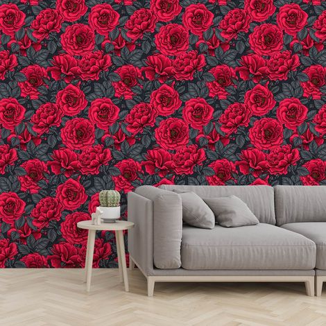 Papier peint fleurs de roses rouges papier peint (1/5)